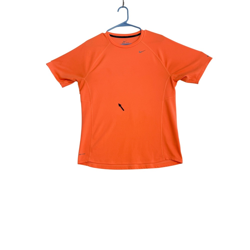 Nike Mens M‎ Running Dri-Fit Short Sleeve Shirt Neon Orange Training Tee